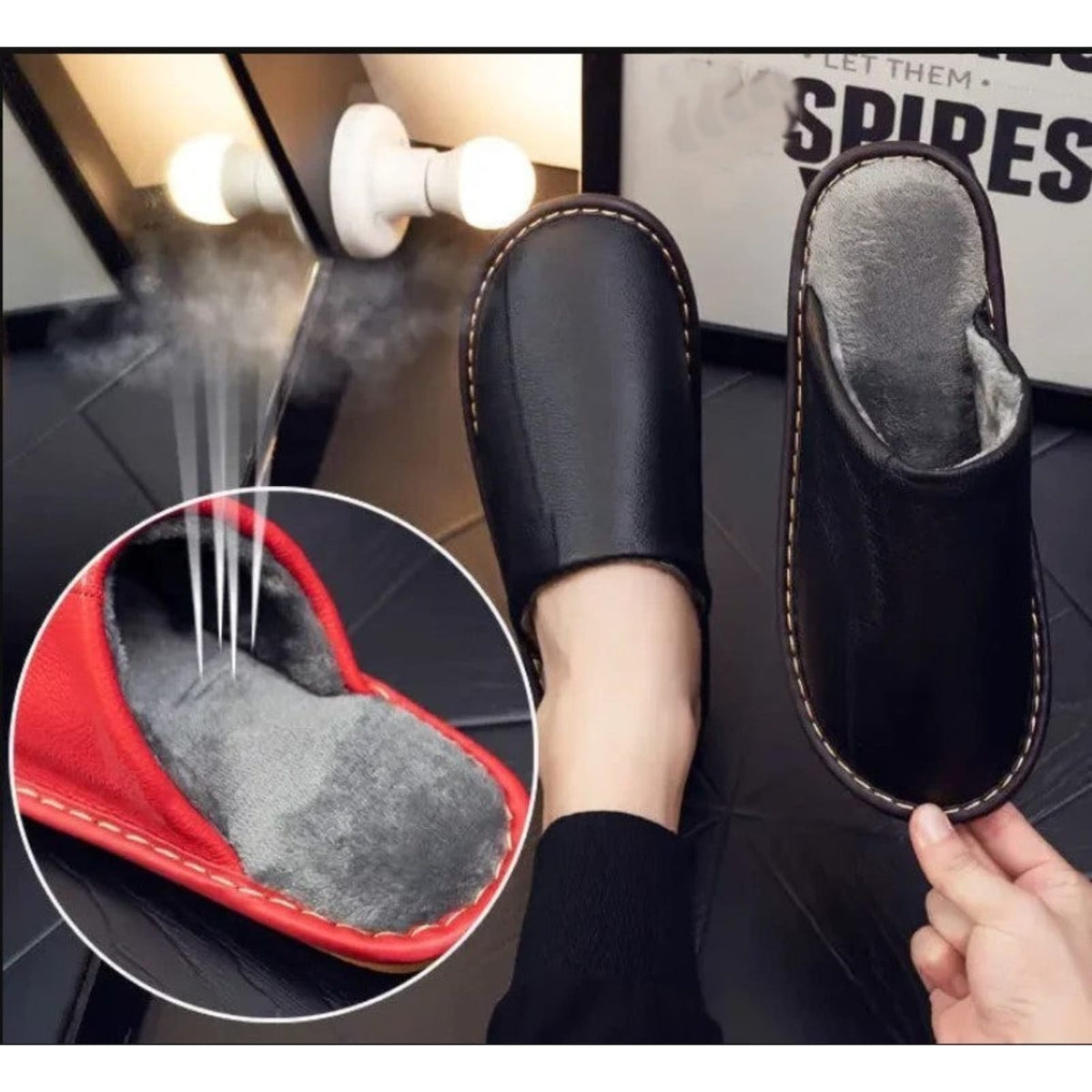 Premium Leather Indoor Slippers For Men And Women With Thick Bottom Non-slip Waterproof Warm Home Slippers By KakuBaku