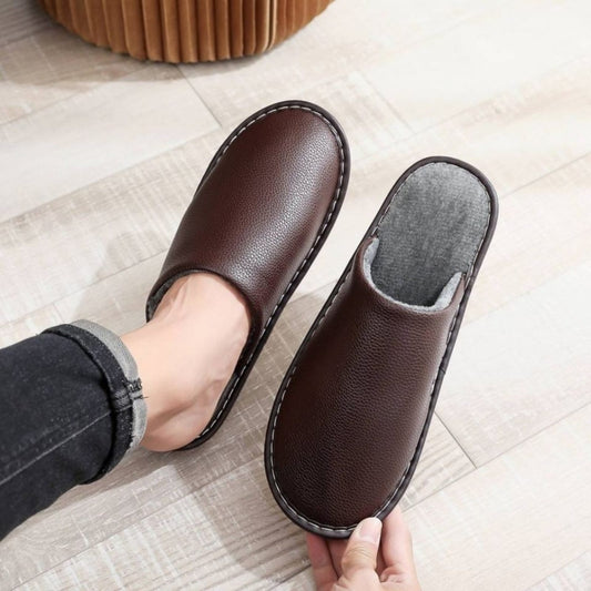 Premium Leather Indoor Slippers For Men And Women With Thick Bottom Non-slip Waterproof Warm Home Slippers By KakuBaku